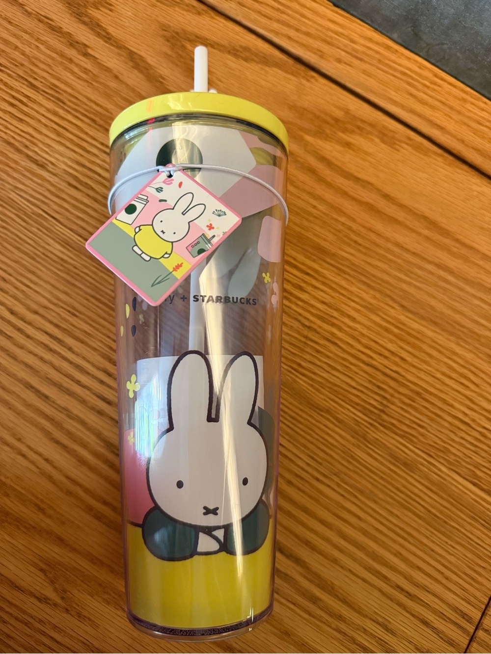 Starbucks Pink & Yellow Miffy Bunny Clear Tumbler with Straw